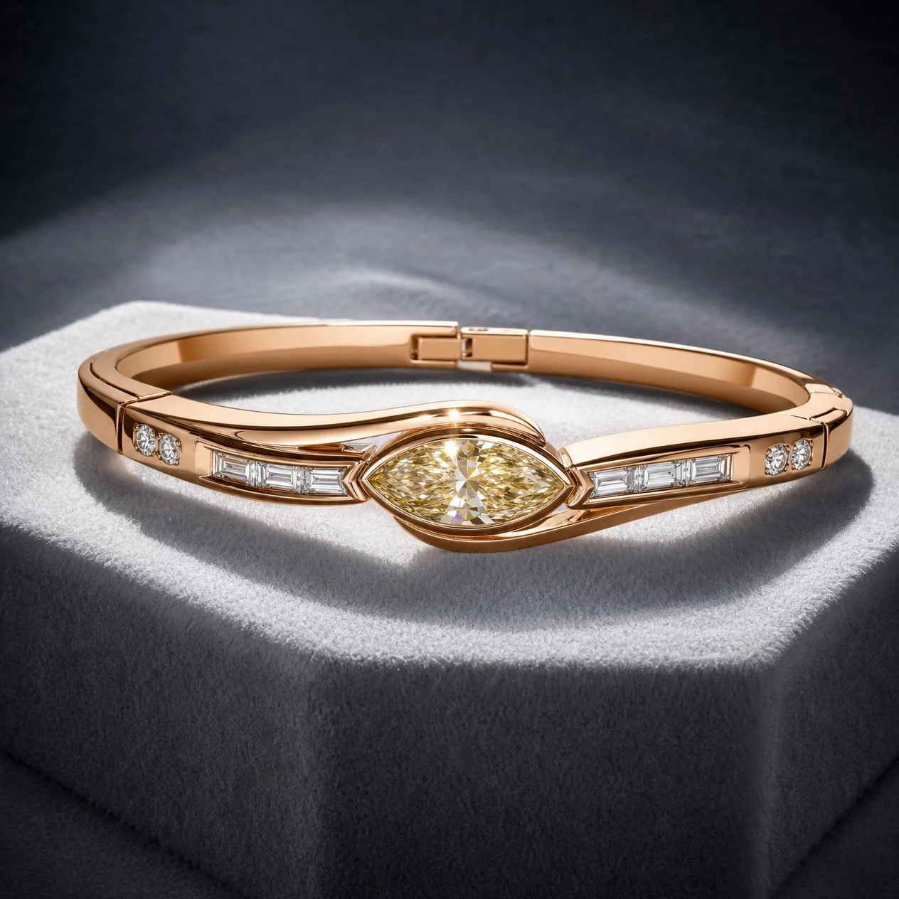 Tempesta Fiero, 0.96 ct tw marquise lab grown diamond men’s bracelet in rose gold (front view)