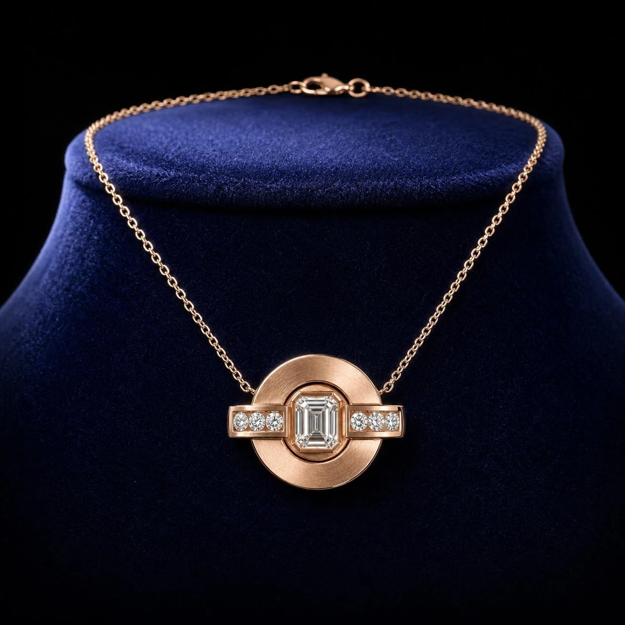 Étoile Viva, 0.98 ct tw emerald lab grown diamond necklace in rose gold (front view)