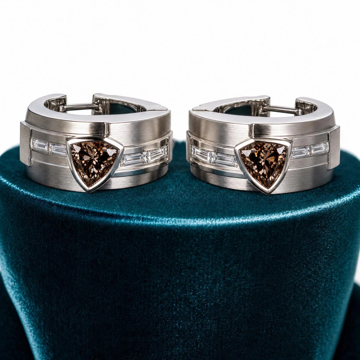 Granito Profondo, 2.24 ct tw trillion lab grown diamond men’s earrings in 14K white gold (front view)