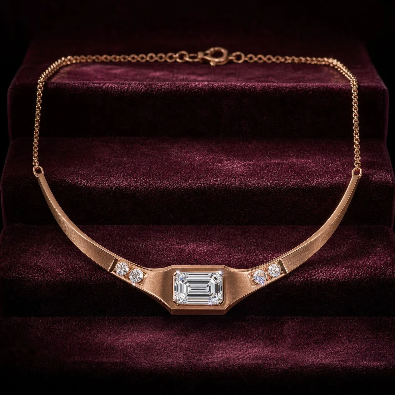 Clair Antica, 1.2 ct tw emerald lab grown diamond necklace in rose gold (front view)