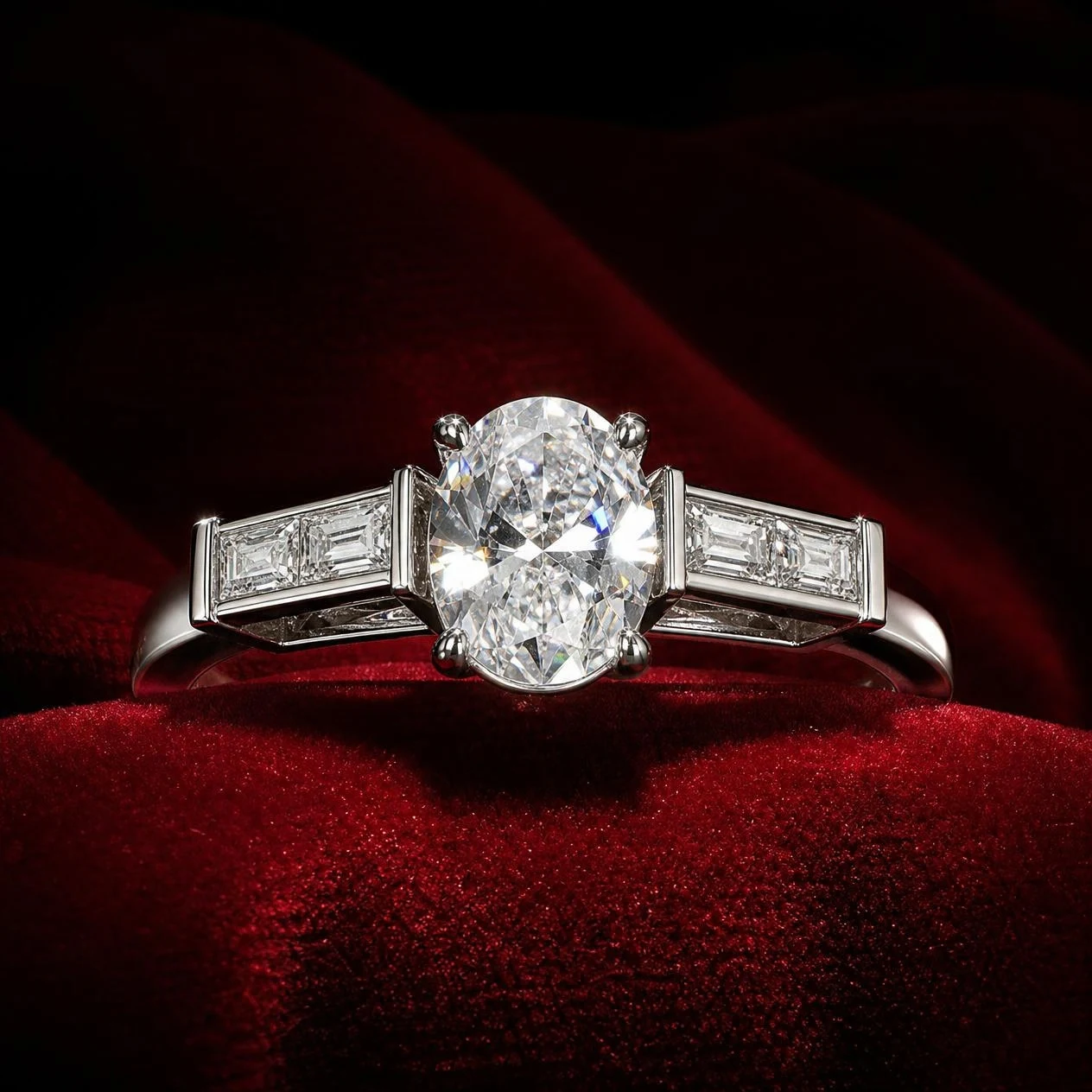 Étoile Antica, 1.25 ct tw oval lab grown diamond ring in 14K white gold (front view)
