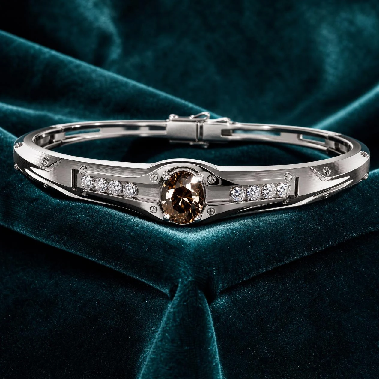 Arciere Sovrano, 1.37 ct tw oval lab grown diamond men’s bracelet in 14K white gold (front view)