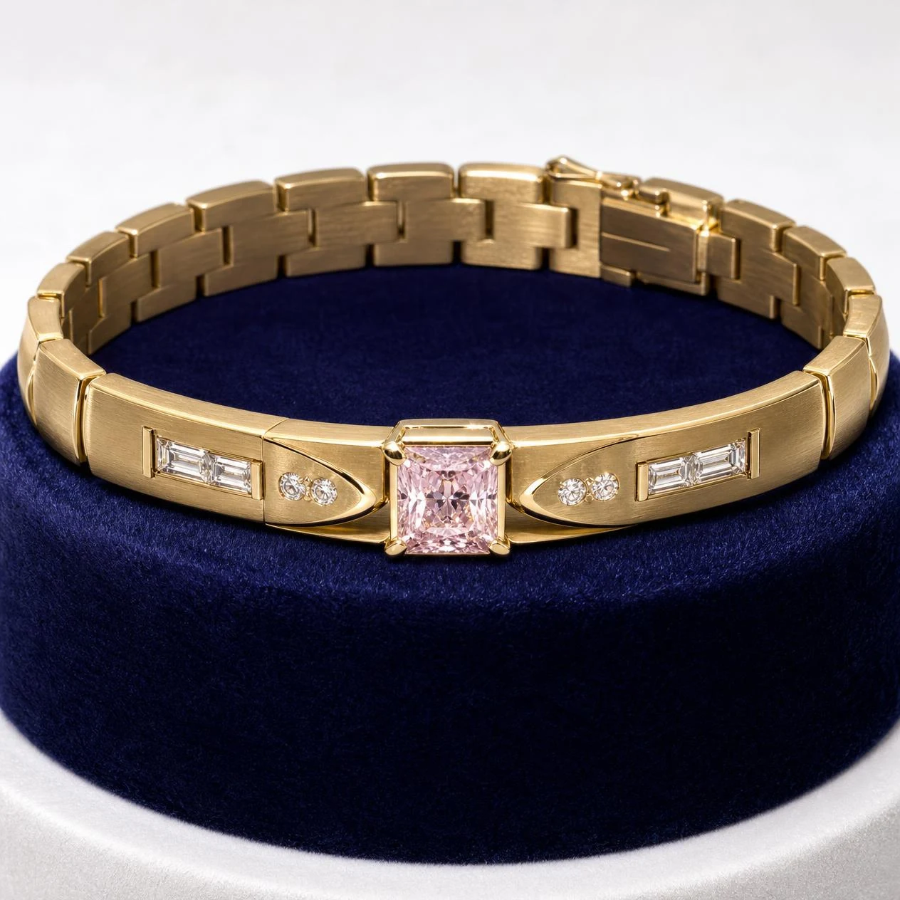 Lampo Vigile, 1.18 ct tw radiant lab grown diamond men’s bracelet in 14K yellow gold (front view)