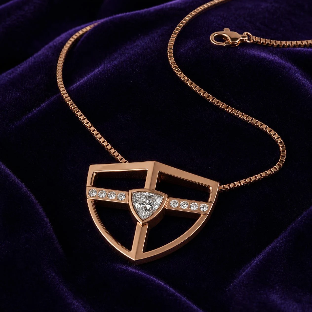 Ponente Antico, 1.19 ct tw trillion lab grown diamond men’s necklace in rose gold (front view)