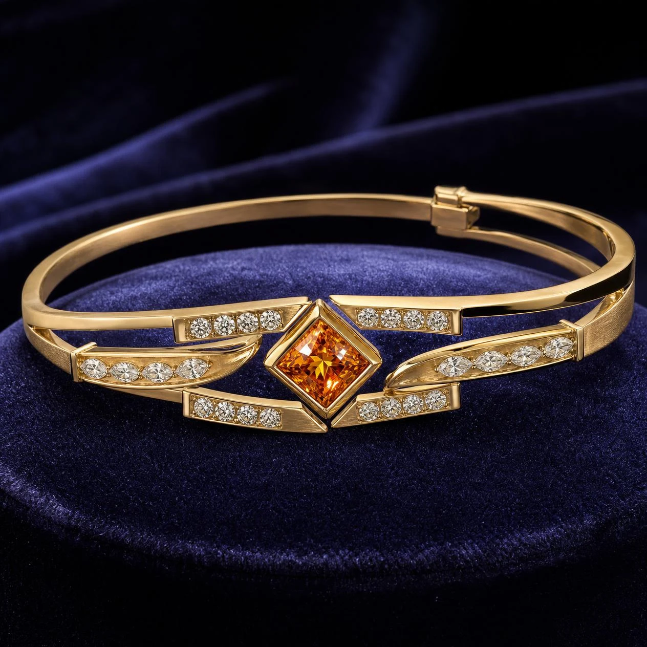 Fiore Lieve, 1.16 ct tw princess lab grown diamond bracelet in 14K yellow gold (front view)