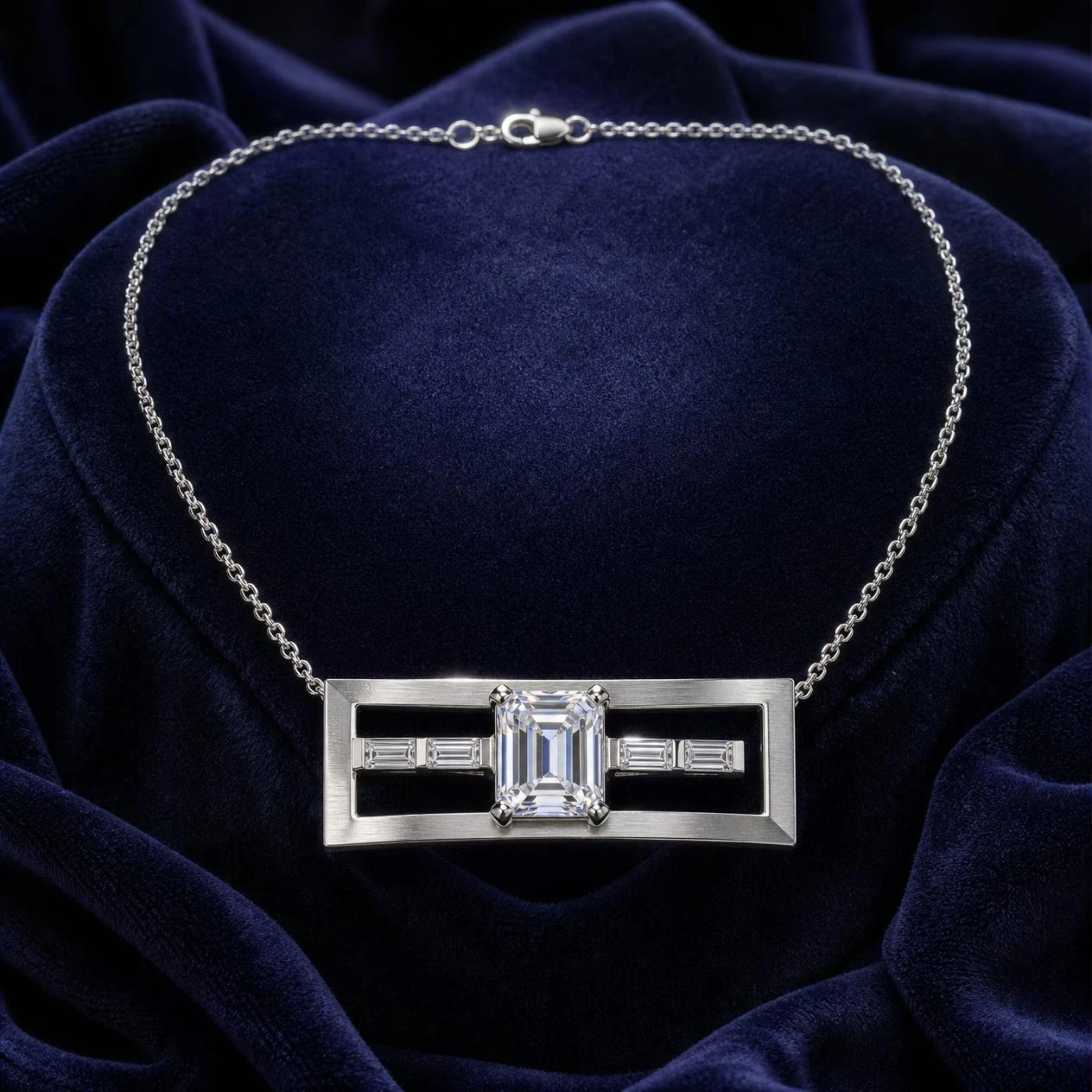 Laguna Lucente, 1.3 ct tw emerald lab grown diamond necklace in 14K white gold (front view)