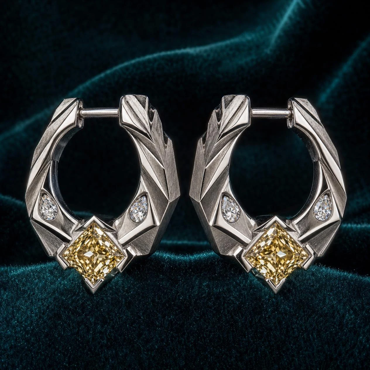 Ferro di Granito, 2.1 ct tw kite lab grown diamond men’s earrings in 14K white gold (front view)