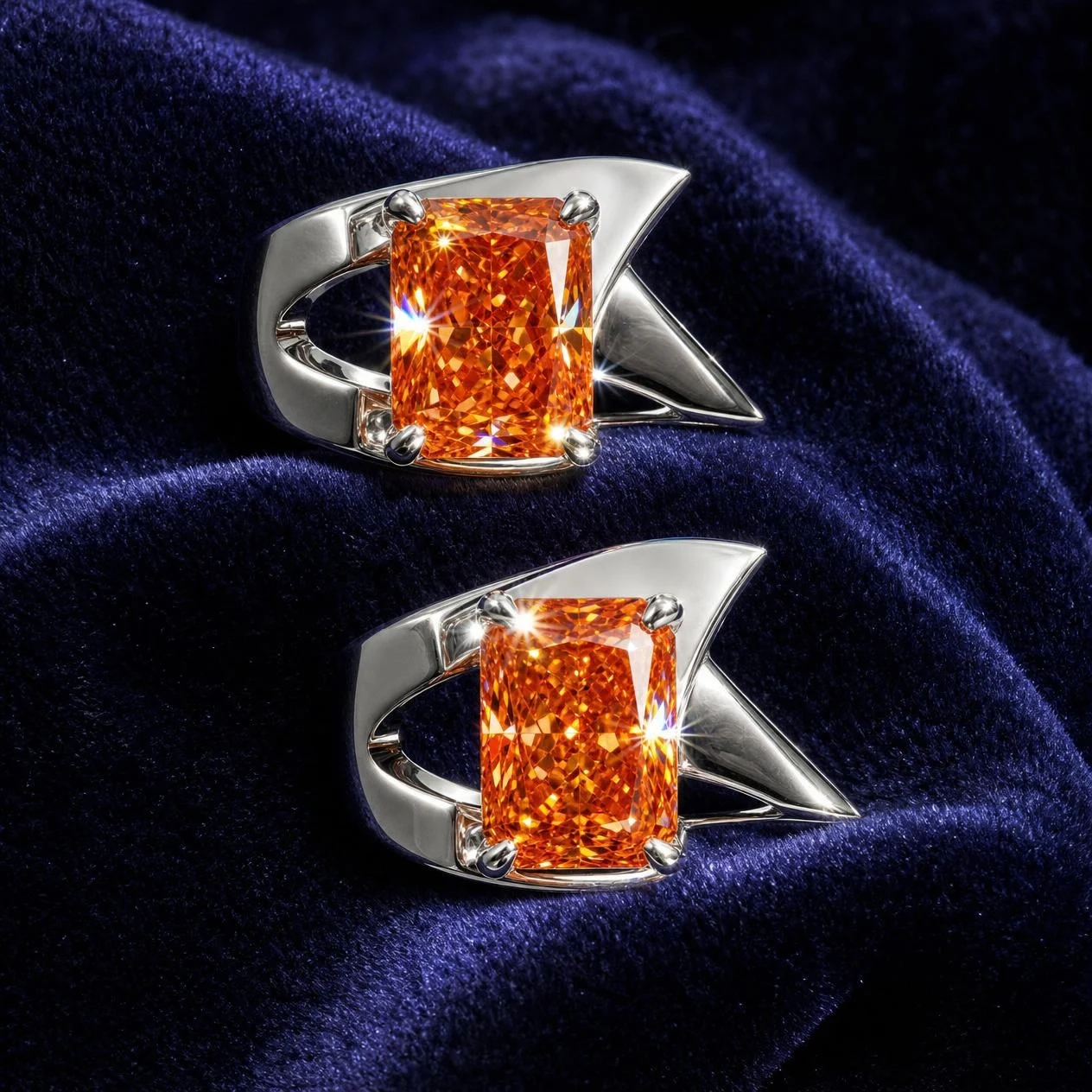Fuente de Sombra, 1 ct radiant lab grown diamond earrings in 14K white gold (front view)