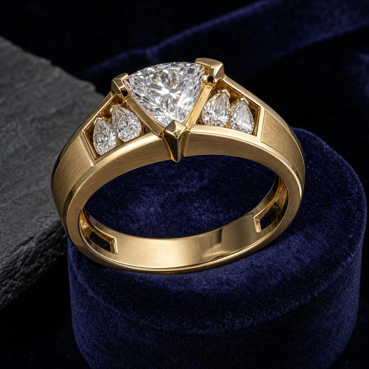 Pretoriano Solenne, 1.02 ct tw trillion lab grown diamond men’s ring in 14K yellow gold (front view)