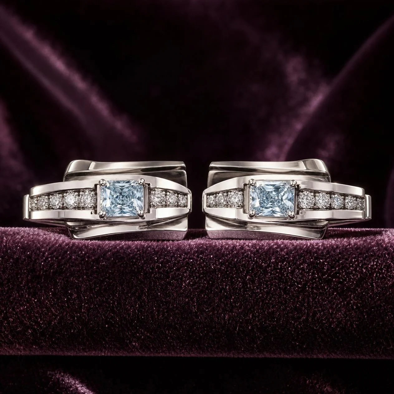 Nieve Alta, 1.44 ct tw radiant lab grown diamond earrings in 14K white gold (front view)
