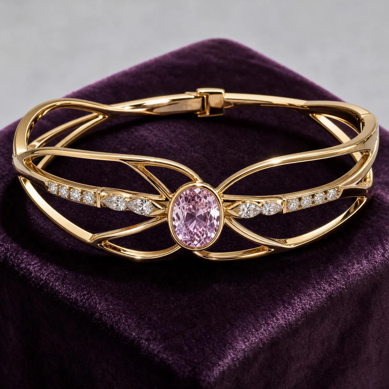 Nebbia Eletta, 1.51 ct tw oval lab grown diamond bracelet in 14K yellow gold (front view)