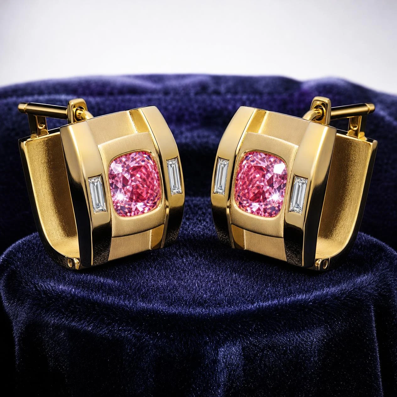 Polo di Bronzo, 1.88 ct tw cushion lab grown diamond men’s earrings in 14K yellow gold (front view)