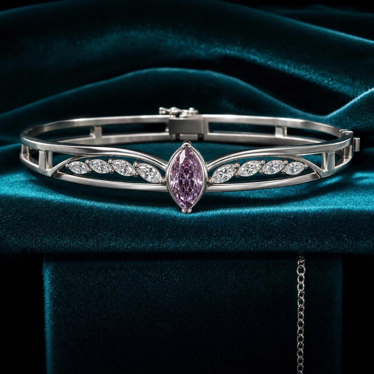 Plume Soave, 1.35 ct tw marquise lab grown diamond bracelet in 14K white gold (front view)