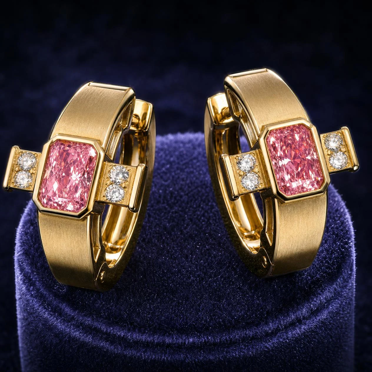 Faro Indomito, 2.14 ct tw radiant lab grown diamond men’s earrings in 14K yellow gold (front view)