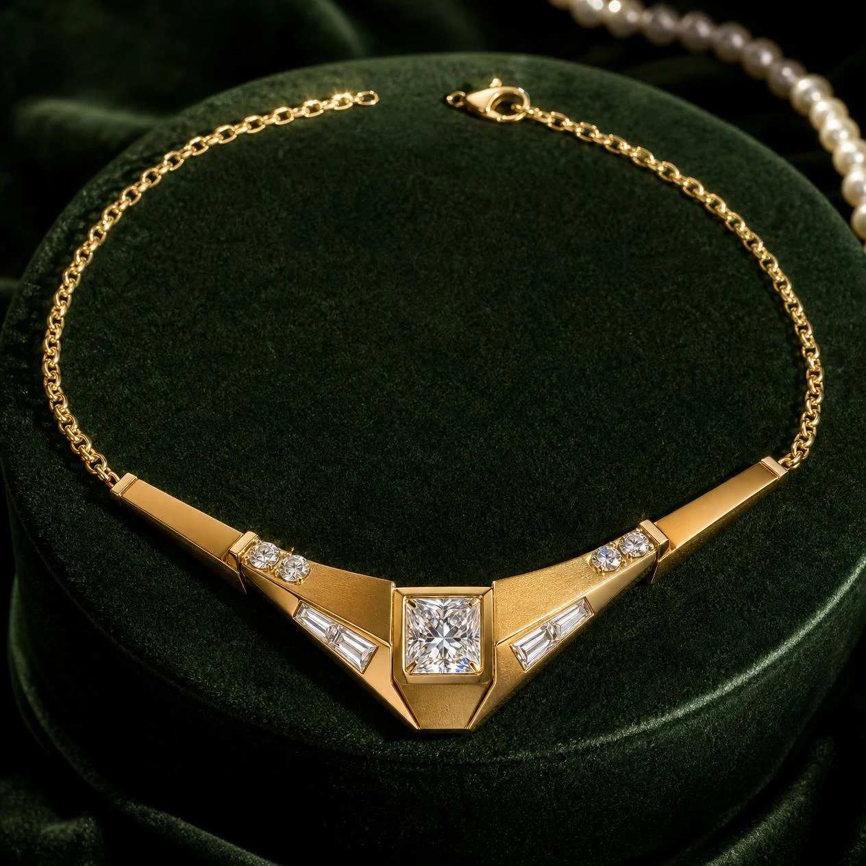 Sorgente Soave, 0.96 ct tw princess lab grown diamond necklace in 14K yellow gold (front view)