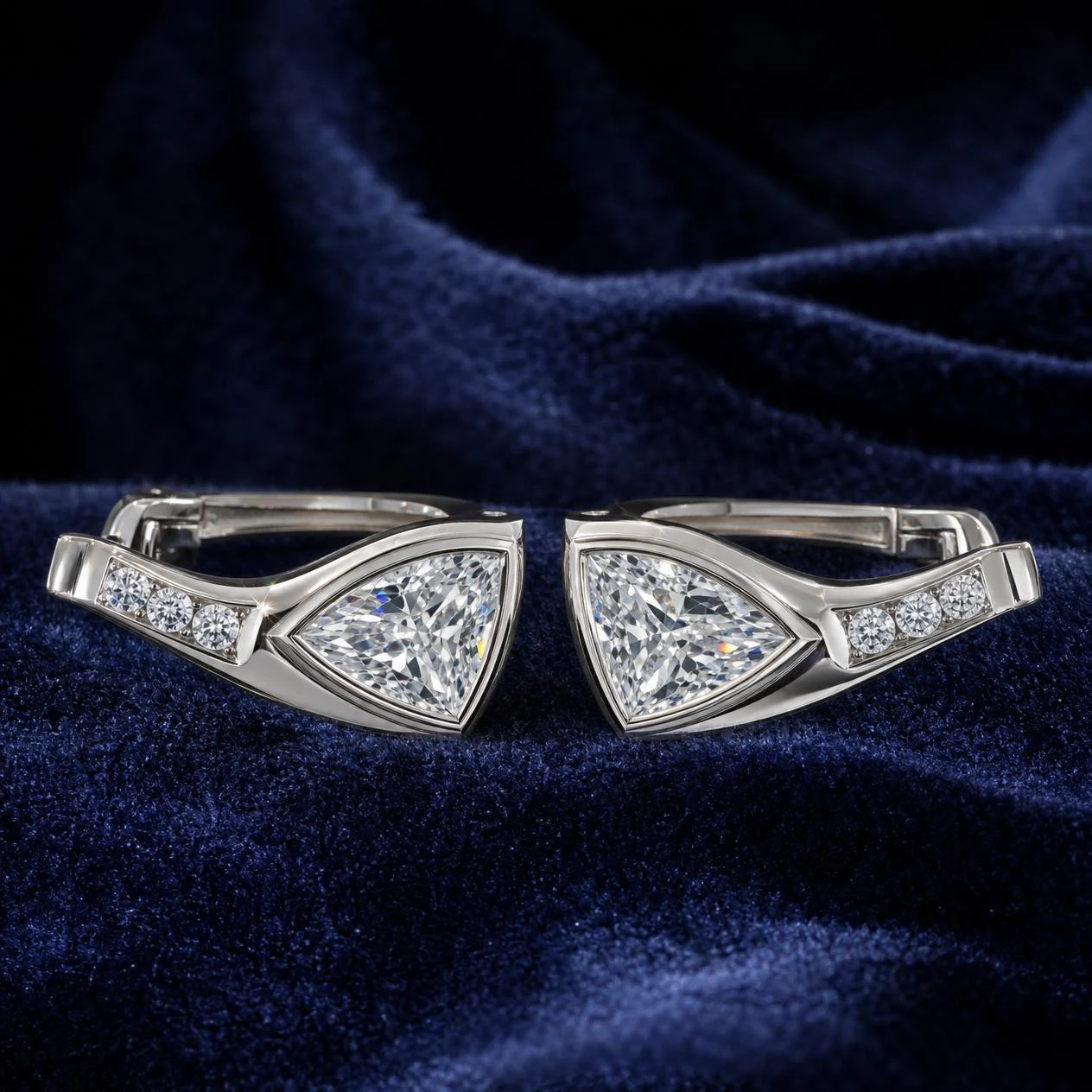 Cielo Delicata, 2.8 ct tw trillion lab grown diamond earrings in 14K white gold (front view)