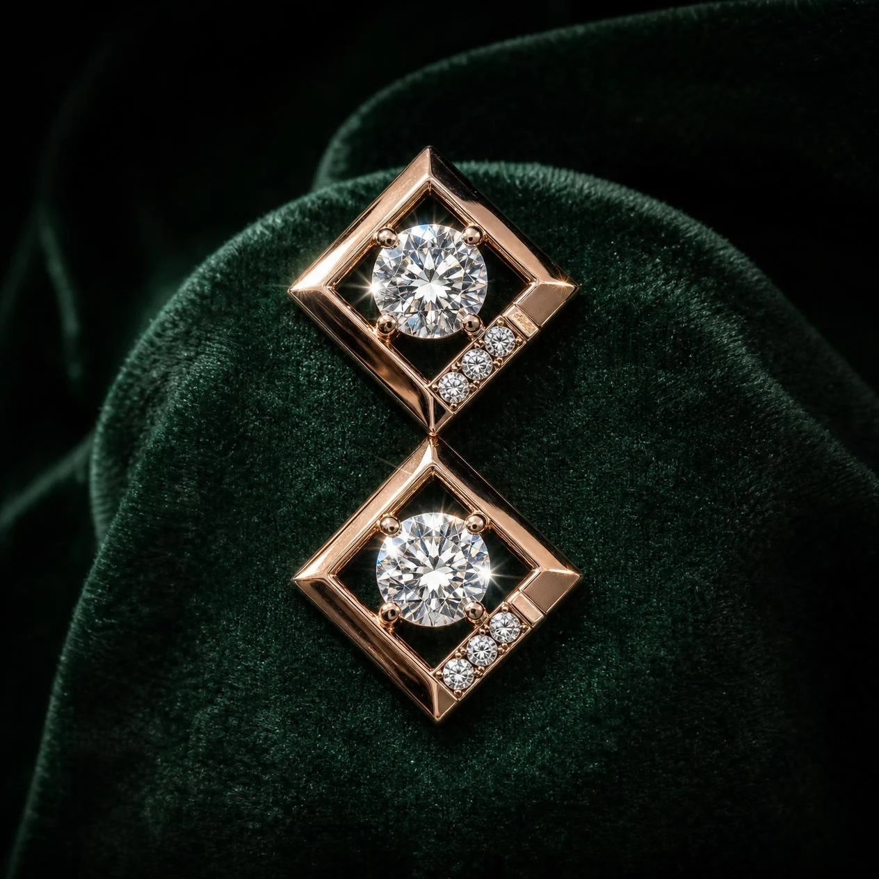 Dolce Secrète, 1.72 ct tw round lab grown diamond earrings in rose gold (front view)