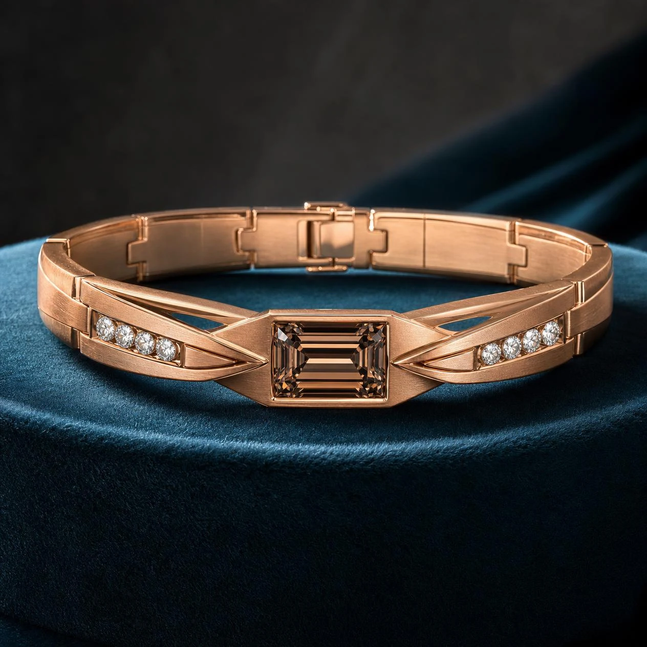 Ciel d'Estate, 1.42 ct tw emerald lab grown diamond bracelet in rose gold (front view)
