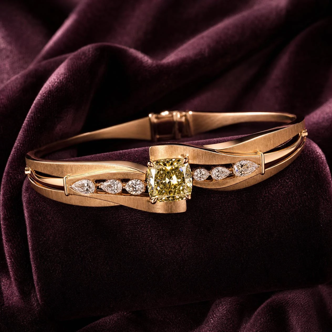 Notte Delicata, 1.43 ct tw cushion lab grown diamond bracelet in rose gold (front view)
