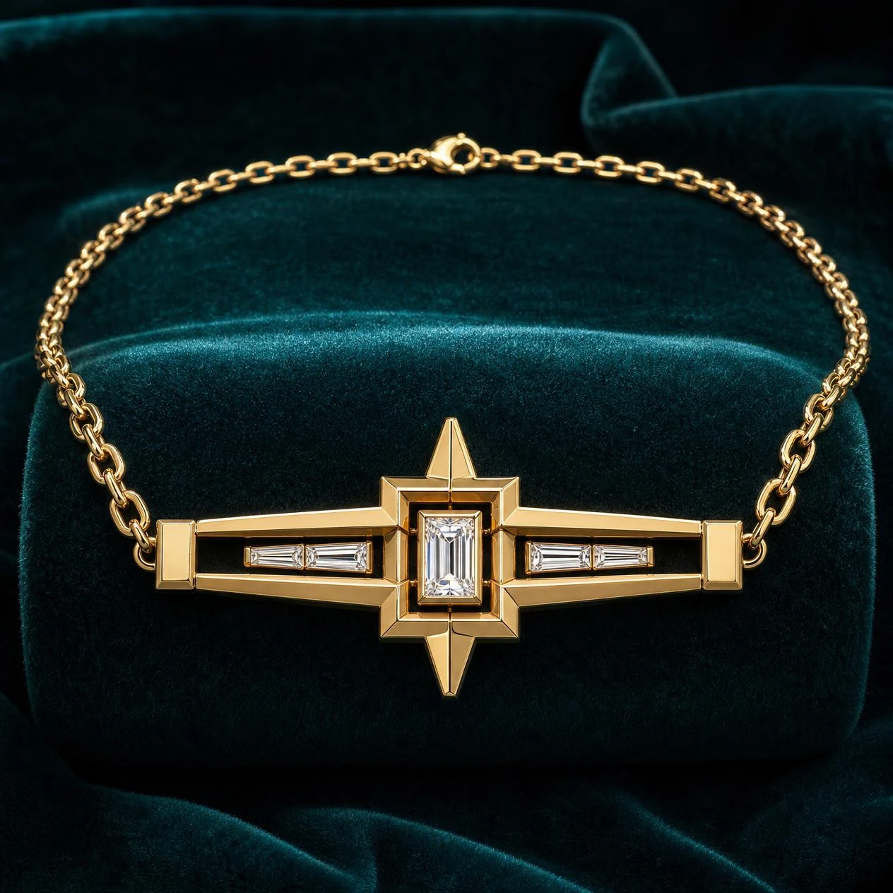 Basalto Reale, 1.02 ct tw baguette lab grown diamond men’s necklace in 14K yellow gold (front view)