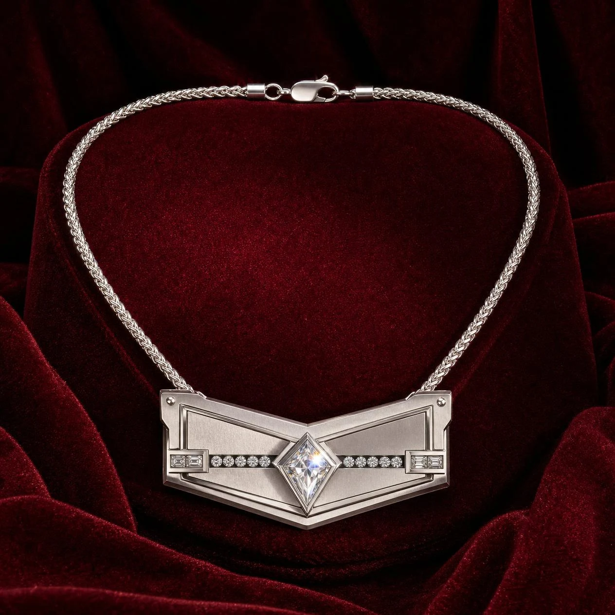 Navigatore d'Ebano, 1 ct tw kite lab grown diamond men’s necklace in 14K white gold (front view)