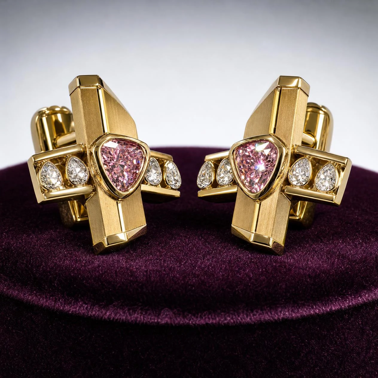Nord di Genova, 2.4 ct tw trillion lab grown diamond men’s earrings in 14K yellow gold (front view)