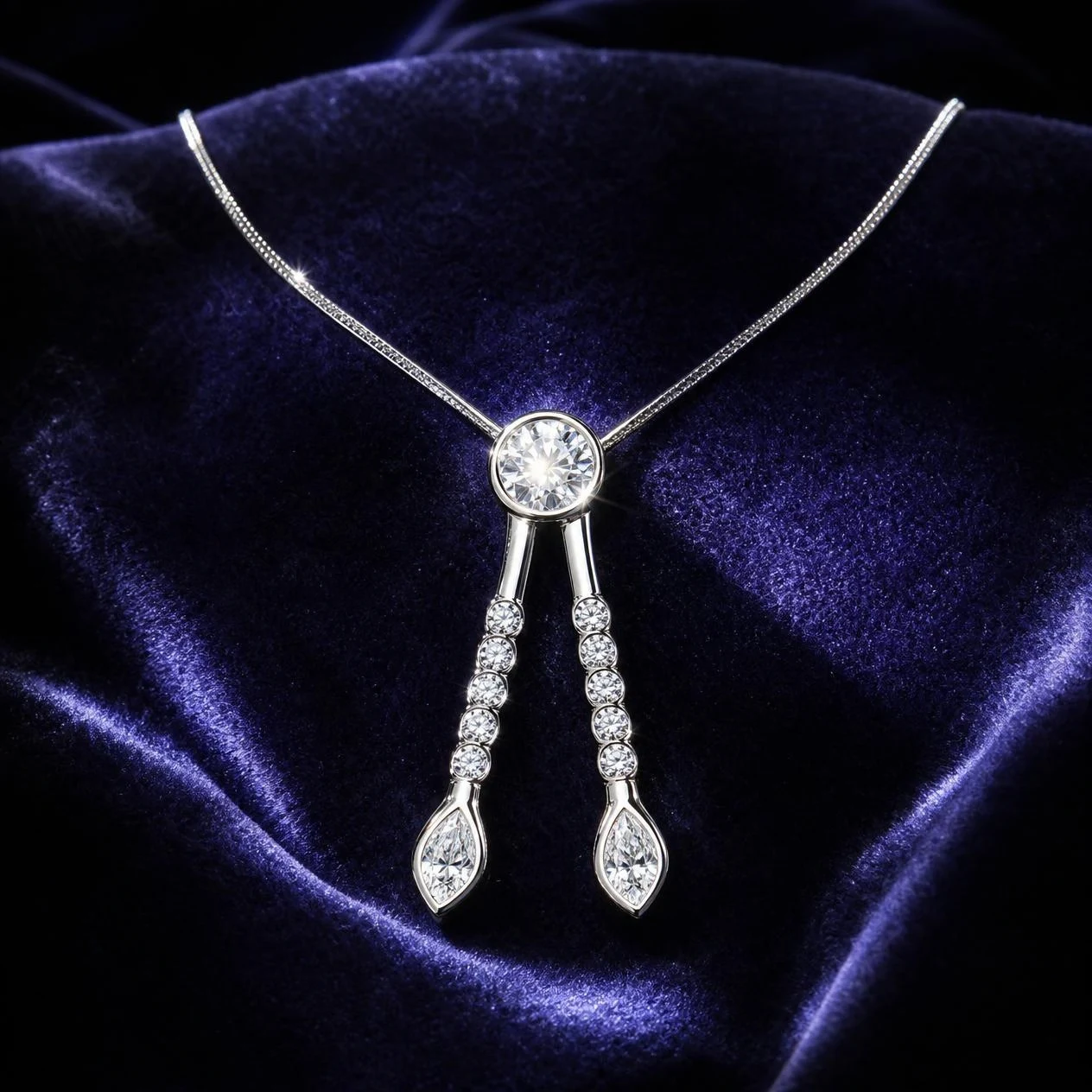 Rêve Gentile, 1.1 ct tw round lab grown diamond necklace in 14K white gold (front view)