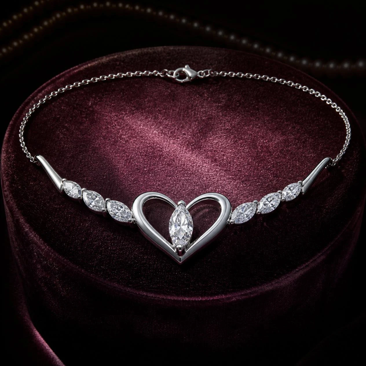 Luce Celata, 1.18 ct tw marquise lab grown diamond necklace in 14K white gold (front view)