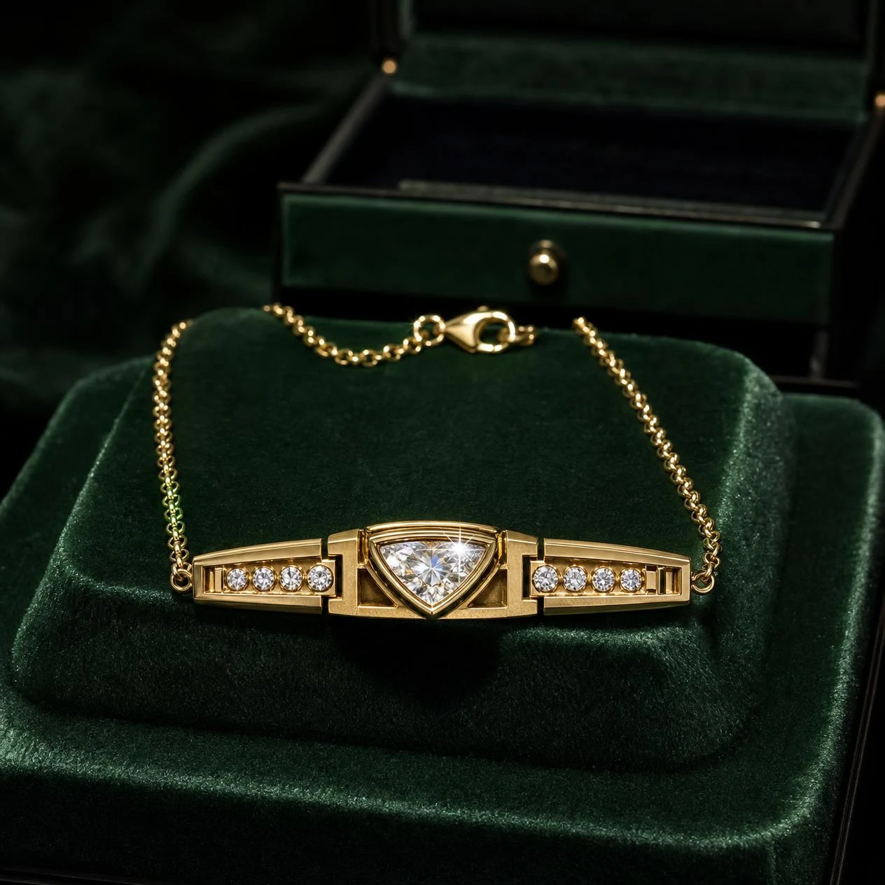 Vessillo Reale, 0.98 ct tw trillion lab grown diamond men’s necklace in 14K yellow gold (front view)