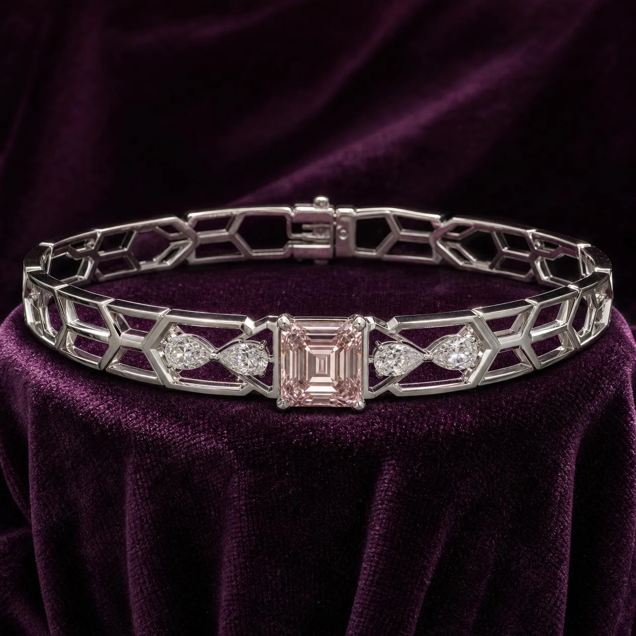 Melodia Candida, 1.19 ct tw emerald lab grown diamond bracelet in 14K white gold (front view)