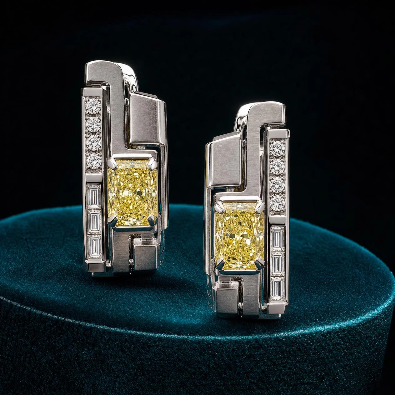 Stendardo Invicto, 2.92 ct tw radiant lab grown diamond men’s earrings in 14K white gold (front view)