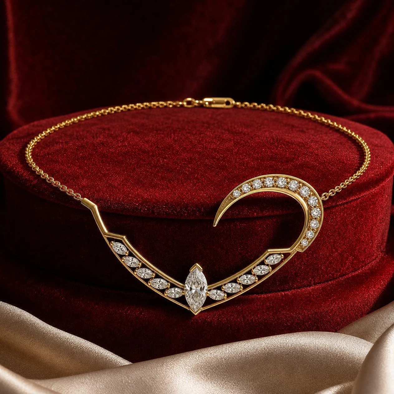 Alba Candida, 1.64 ct tw marquise lab grown diamond necklace in 14K yellow gold (front view)