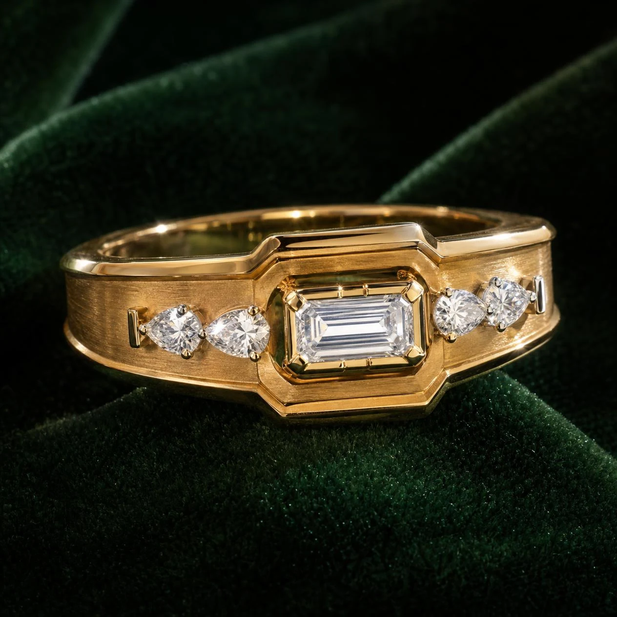Navigatore di Bronzo, 1.4 ct tw baguette lab grown diamond men’s ring in 14K yellow gold (front view)