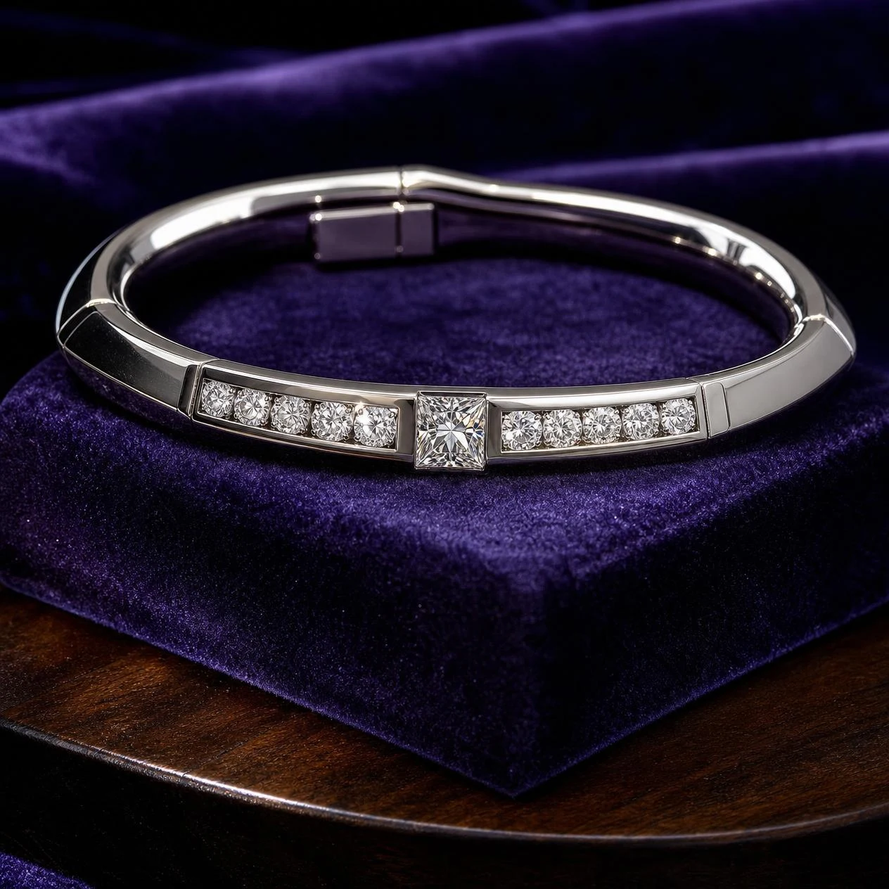 Maestro di Genova, 1.25 ct tw princess lab grown diamond men’s bracelet in 14K white gold (front view)