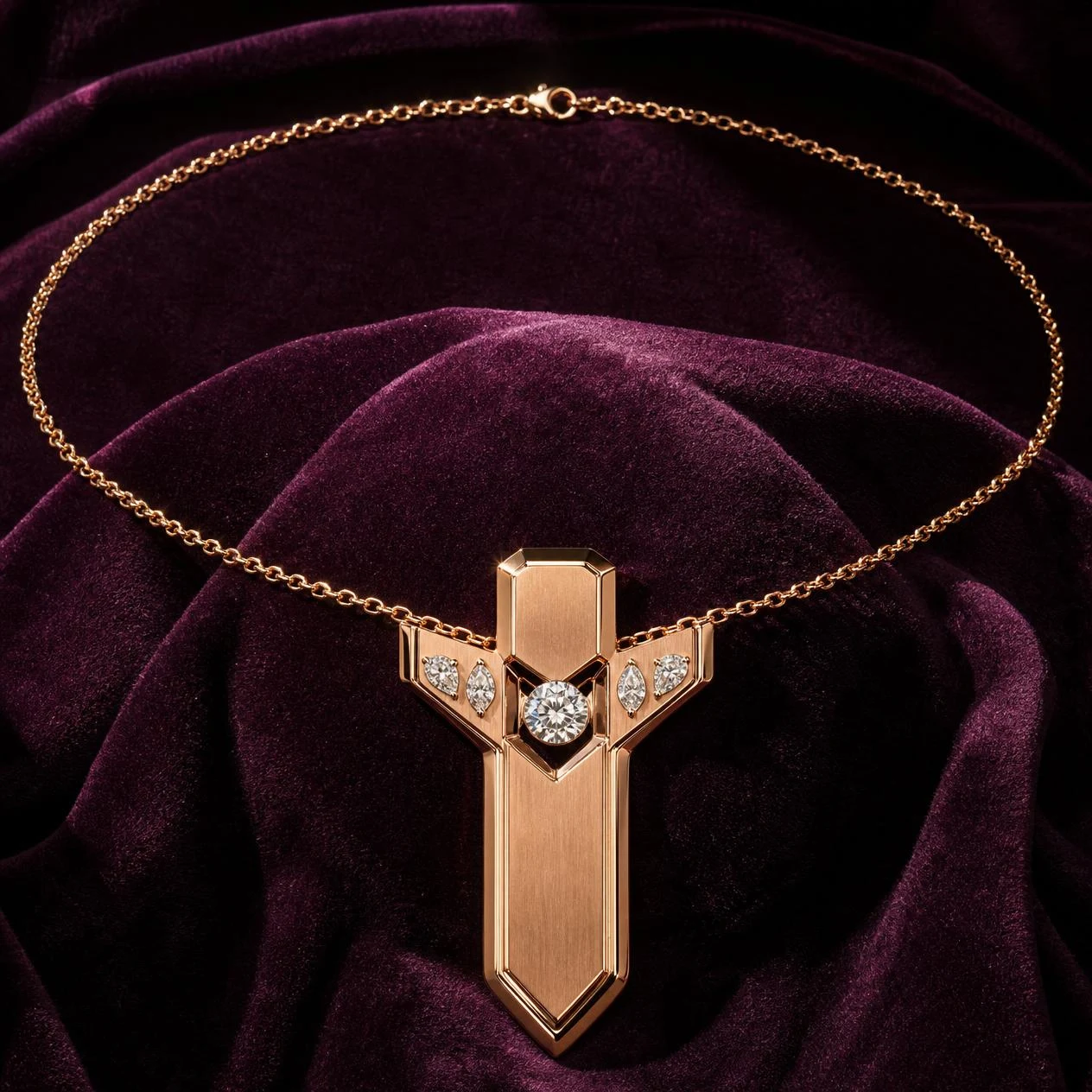Vulcano di Bronzo, 0.71 ct tw round lab grown diamond men’s necklace in rose gold (front view)