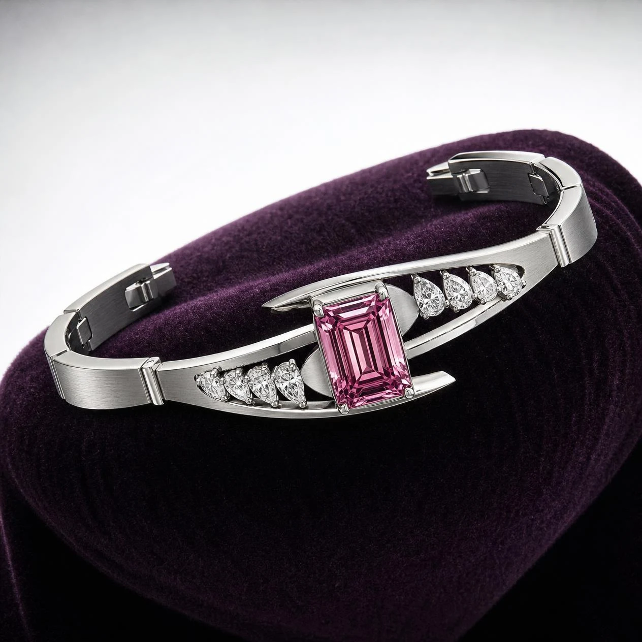 Soie Radiosa, 1.3 ct tw emerald lab grown diamond bracelet in 14K white gold (front view)