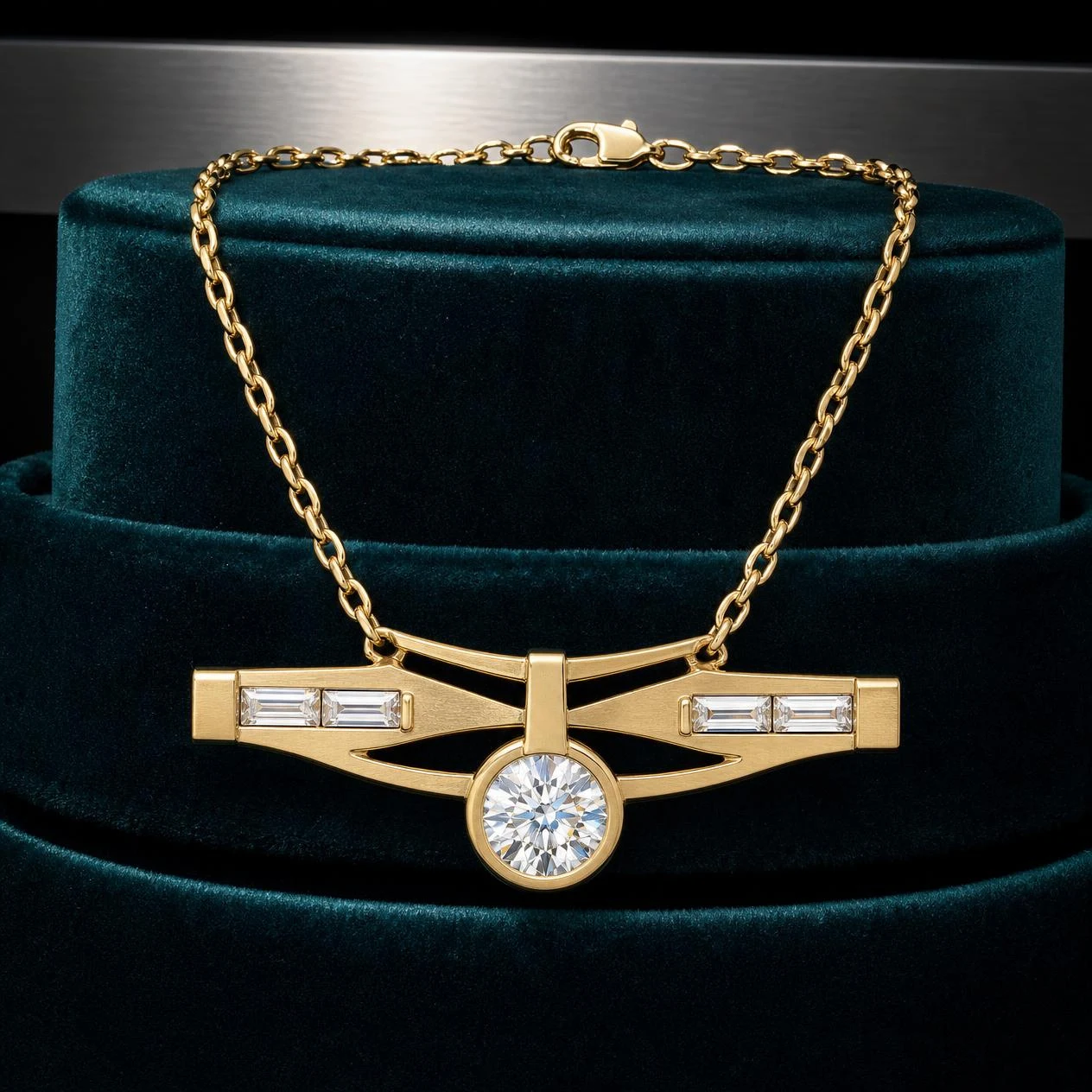 Valore di Roma, 1.28 ct tw round lab grown diamond men’s necklace in 14K yellow gold (front view)
