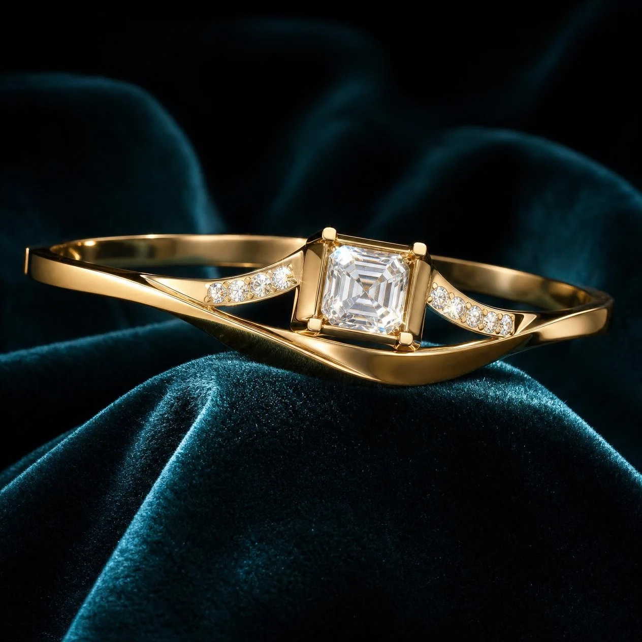 Sole di Luna, 1.2 ct tw asscher lab grown diamond bracelet in 14K yellow gold (front view)