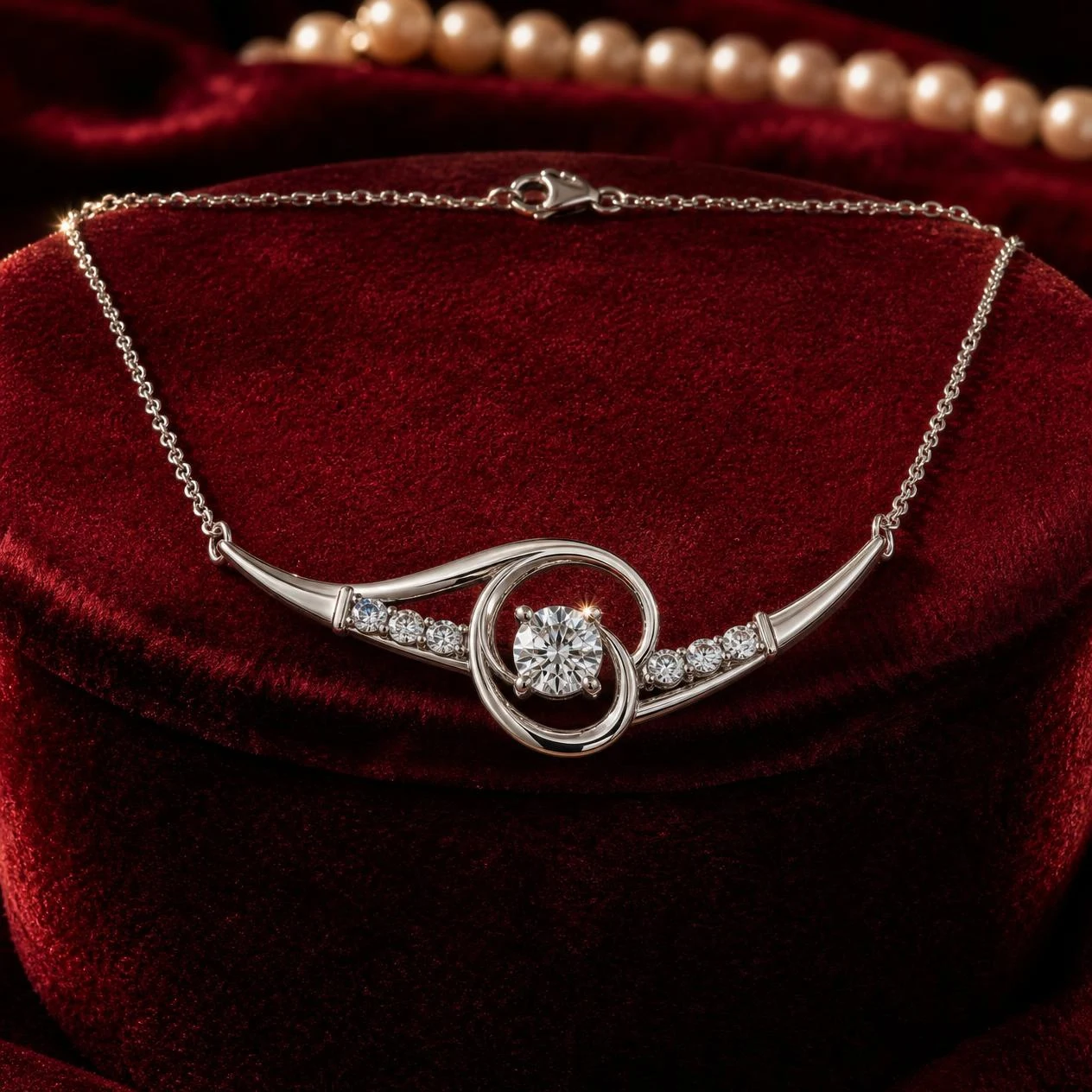 Grazia Vivace, 1.12 ct tw round lab grown diamond necklace in 14K white gold (front view)