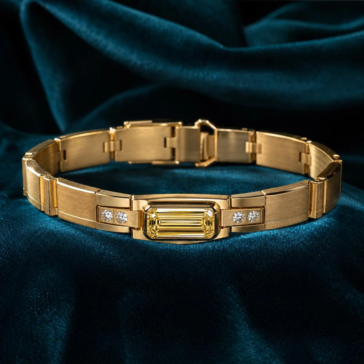 Forte d'Ebano, 1.1 ct tw emerald lab grown diamond men’s bracelet in 14K yellow gold (front view)