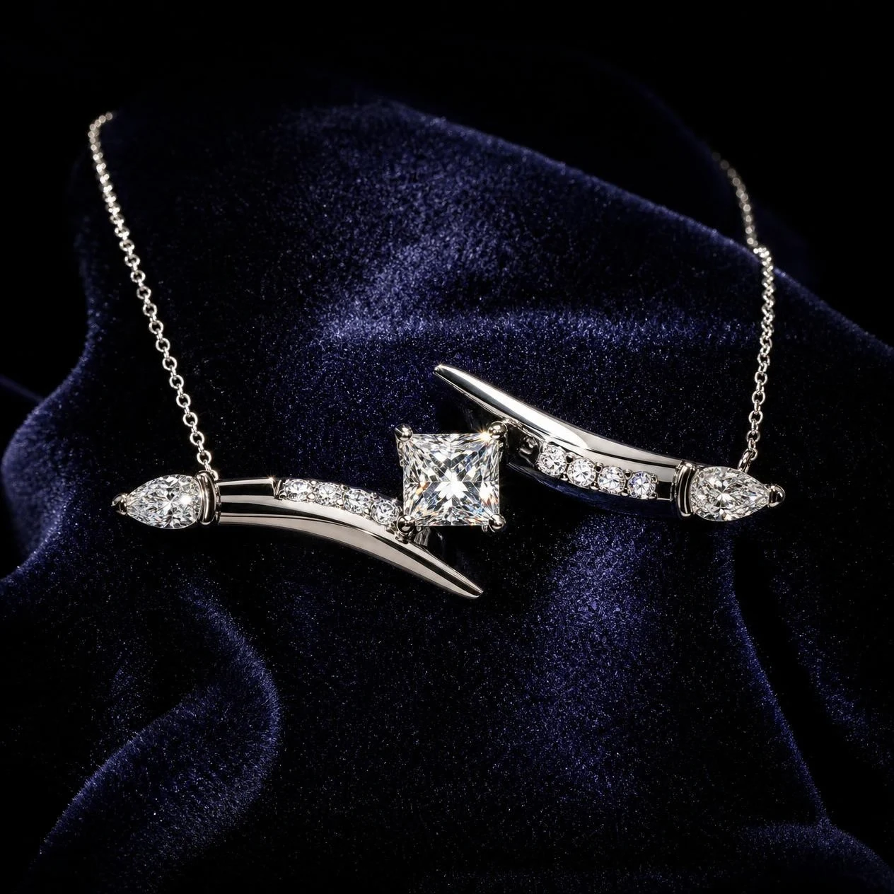 Ambra d'Aube, 0.98 ct tw princess lab grown diamond necklace in 14K white gold (front view)