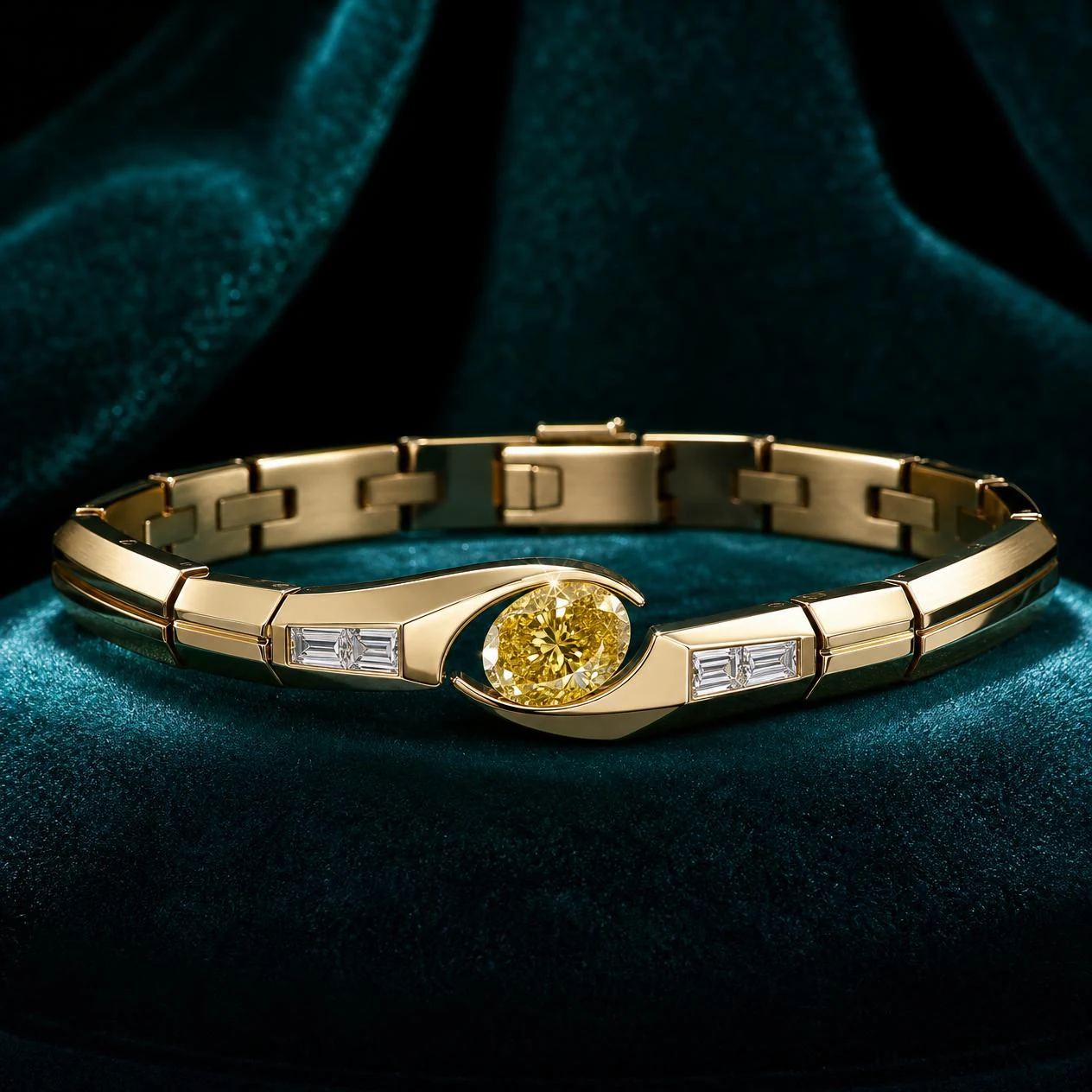 Stendardo di Mezzanotte, 1.52 ct tw oval lab grown diamond men’s bracelet in 14K yellow gold (front view)