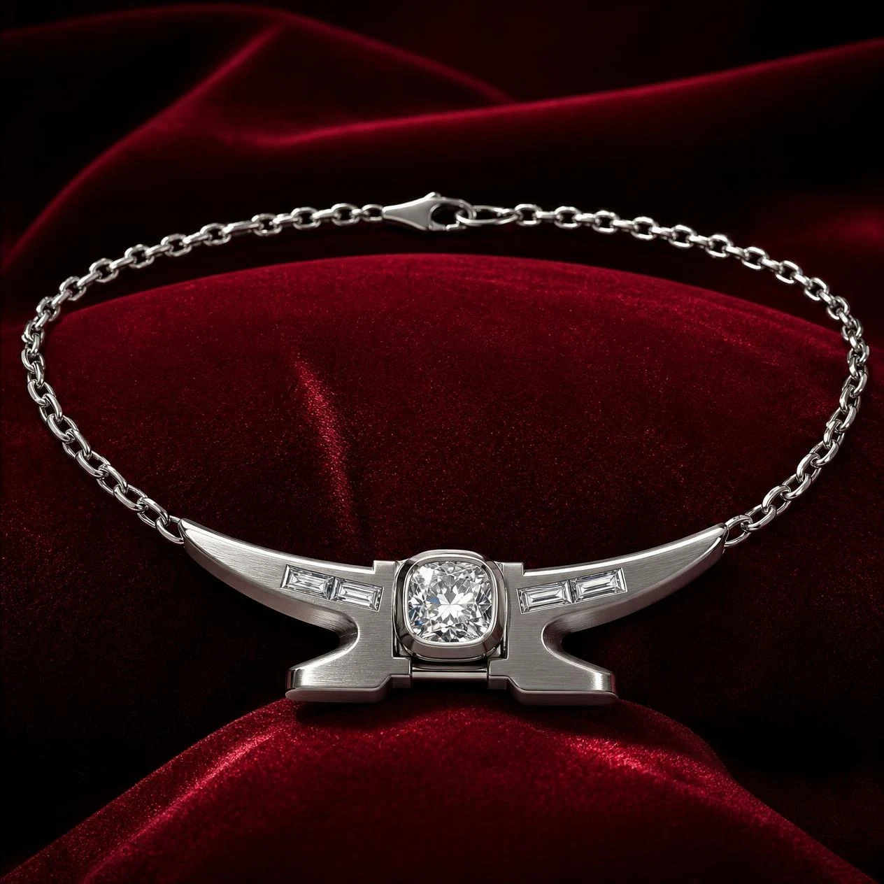Marchese Vigile, 1.28 ct tw cushion lab grown diamond men’s necklace in 14K white gold (front view)