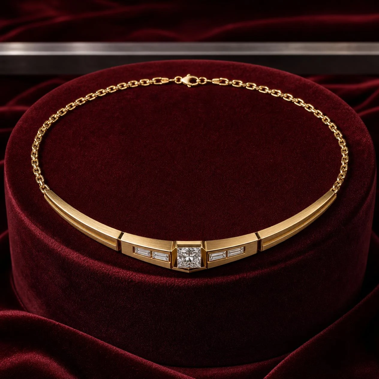 Valore di Bronzo, 1.15 ct tw princess lab grown diamond men’s necklace in 14K yellow gold (front view)