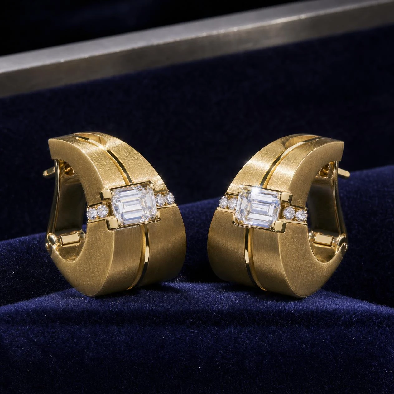 Lampo di Marmo, 1.76 ct tw emerald lab grown diamond men’s earrings in 14K yellow gold (front view)