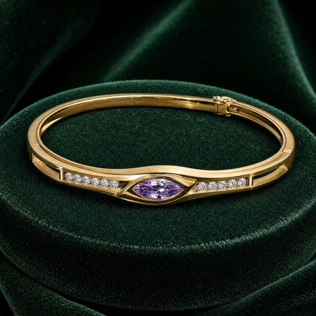 Poesia Sereine, 0.79 ct tw marquise lab grown diamond bracelet in 14K yellow gold (front view)