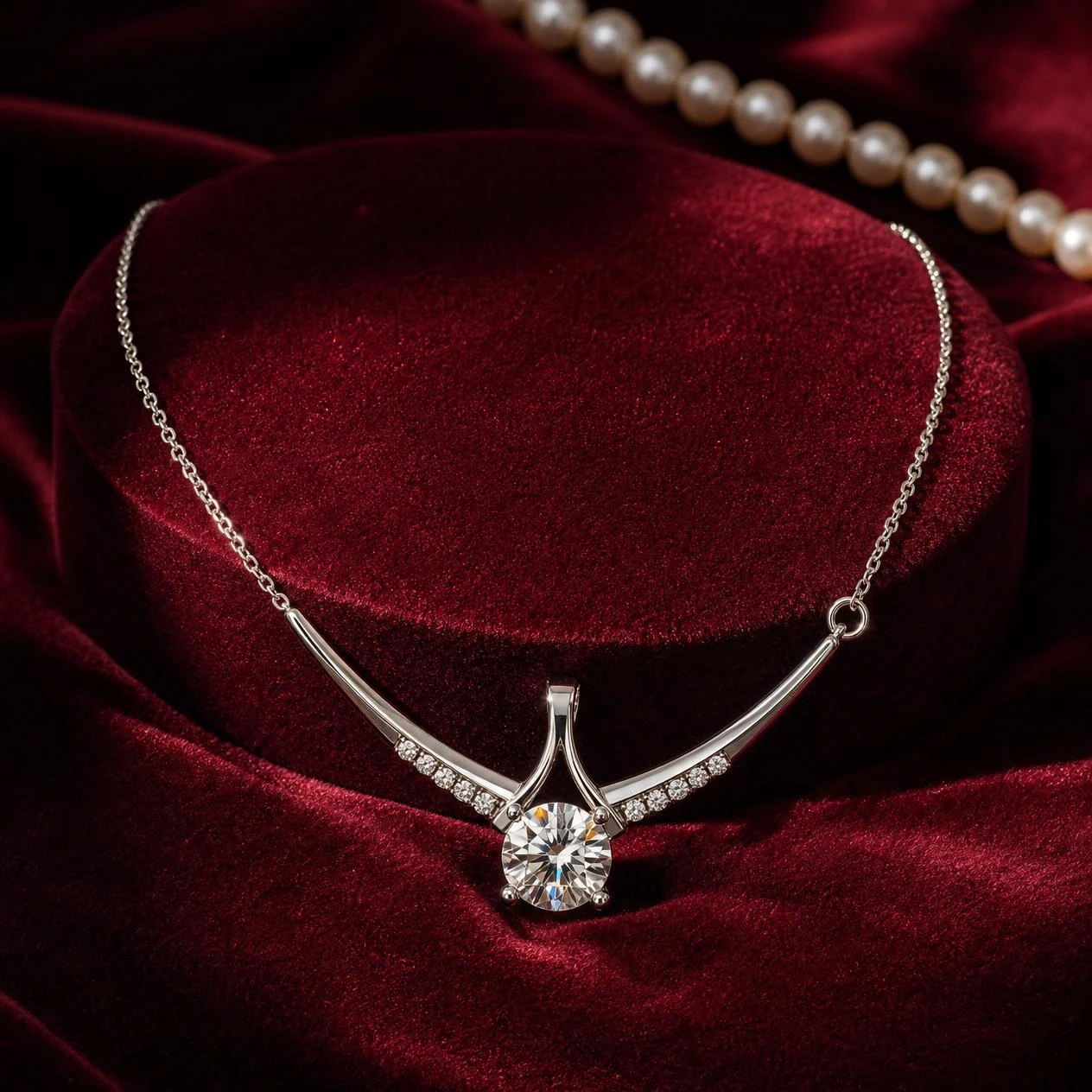 Laguna d'Inverno, 1.03 ct tw round lab grown diamond necklace in 14K white gold (front view)