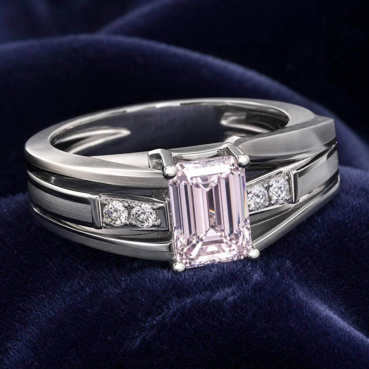 Signore Severo, 1.3 ct tw emerald lab grown diamond men’s ring in 14K white gold (front view)