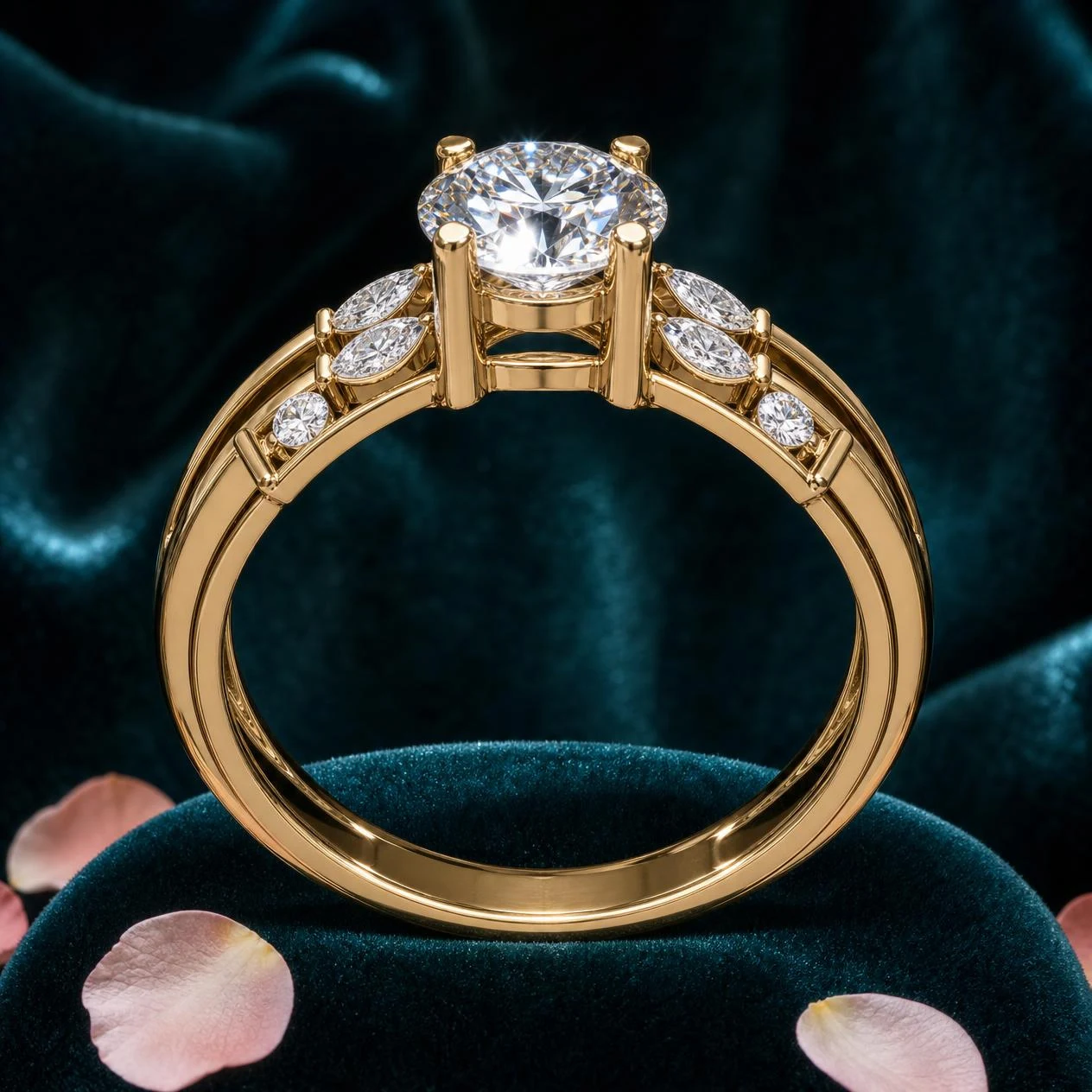 Brume Nascente, 1.72 ct tw round lab grown diamond ring in 14K yellow gold (front view)
