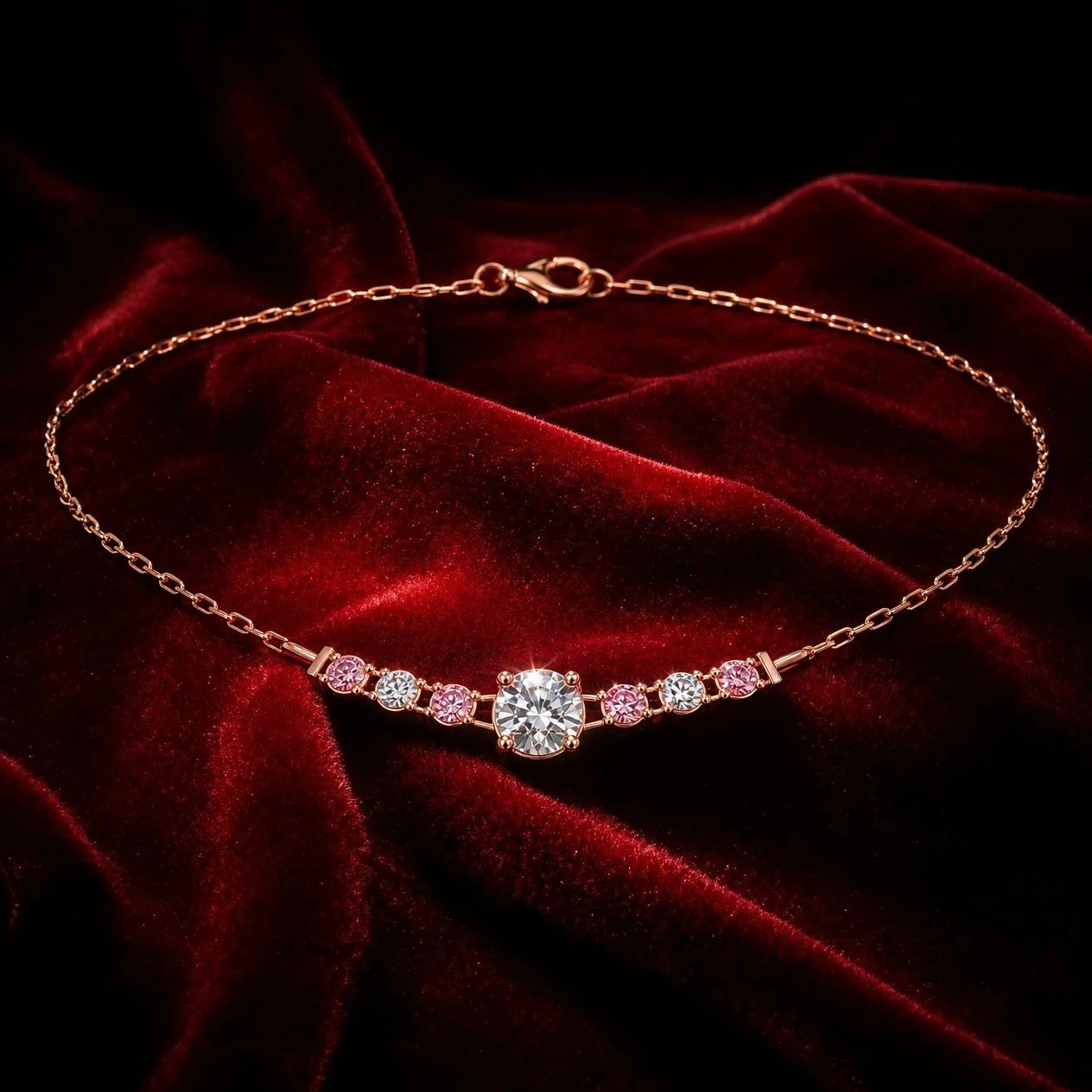 Notte d'Oro, 1.1 ct tw round lab grown diamond necklace in rose gold (front view)